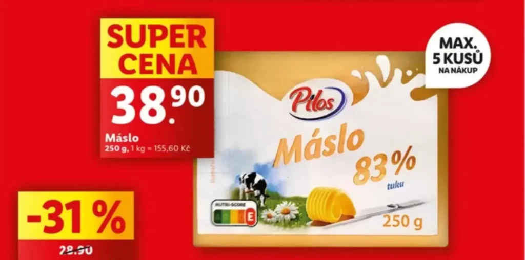 Aktuální nabídka másla v Lidlu