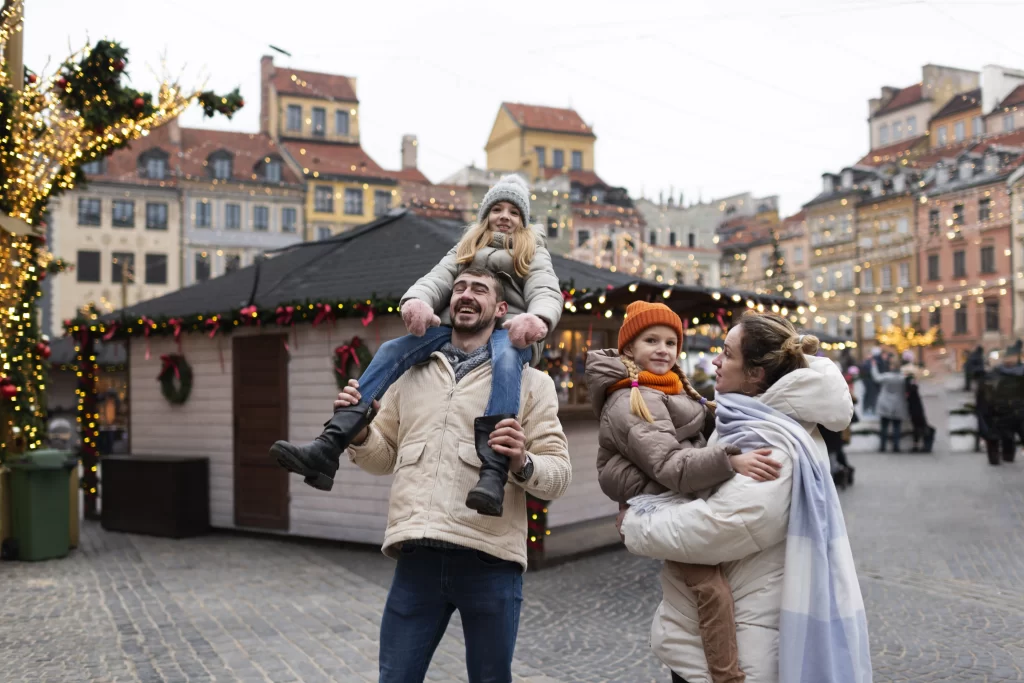 Rodina si užívá vánoční trhy