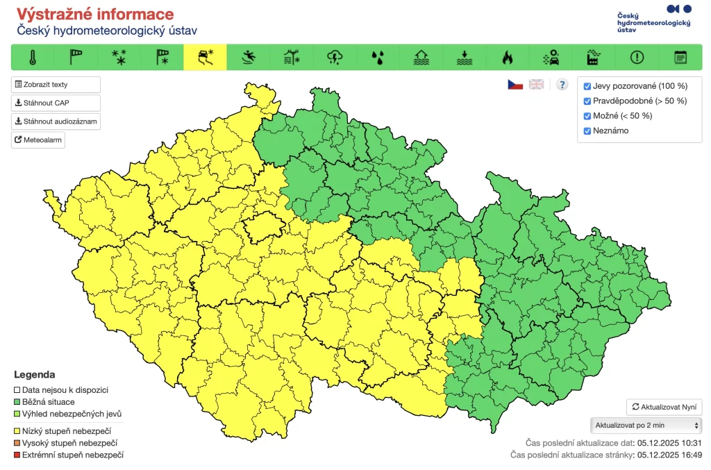 Mapa výstrahy před náledím